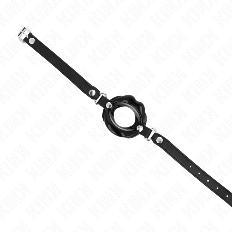 KINK - MORDAZA LABIAL 8 CM CON CORREA DE POLIPIEL NEGRO 63 x 2 CM AJUSTABLE 39-58 CM KINK COLLAR & GAG