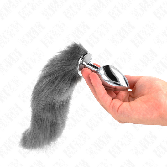 KINK - PLUG ANAL TALLA L 10 X 4 CM CON COLA SINTÉTICA 40 CM PLATEADO Y BLANCO KINK PLEASURE PLUGS