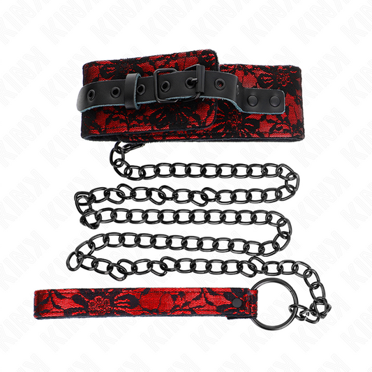 KINK - COLLAR CON CORREA 105 CM DE ENCAJE CON CINTURÓN DE CUERO REAL 44 X 5.5 CM KINK COLLAR & GAG