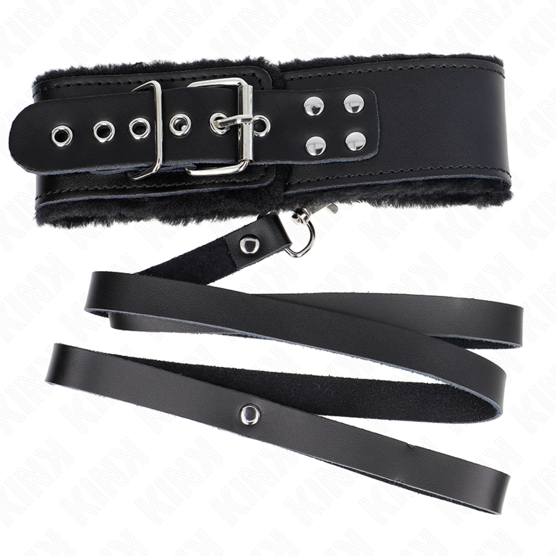 KINK - COLLAR CON CORREA 116 CM DE PIEL NEGRO AJUSTABLE 40-48 CM X 6 CM KINK COLLAR & GAG