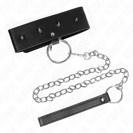 KINK - COLLAR CON CORREA 65 CM CON TACHUELAS PLATEADAS MODELO 2 AJUSTABLE 36-43 CM X 5 CM KINK COLLAR & GAG