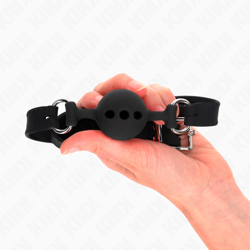 KINK - MORDAZA 55 x 2 CM DE BOLA 4 CM DE SILICONA COMPLETA TALLA S NEGRO AJUSTABLE 35-51 CM KINK COLLAR & GAG