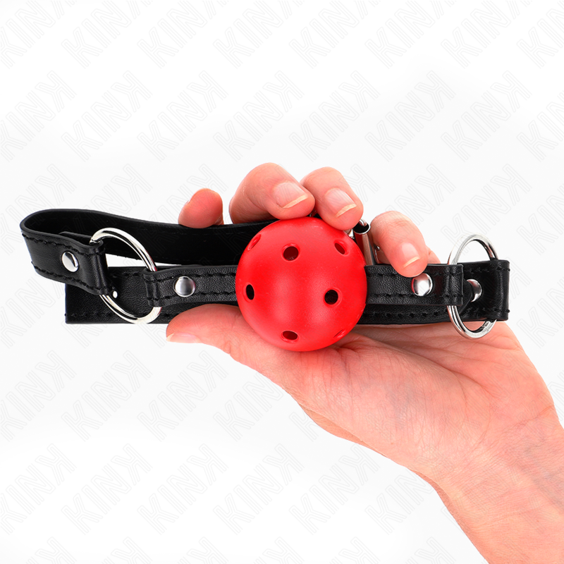 KINK - MORDAZA DE BOLA 4.5 CM ROJA DURA HUECA MODELO 1 63.5 X 2 CM KINK COLLAR & GAG