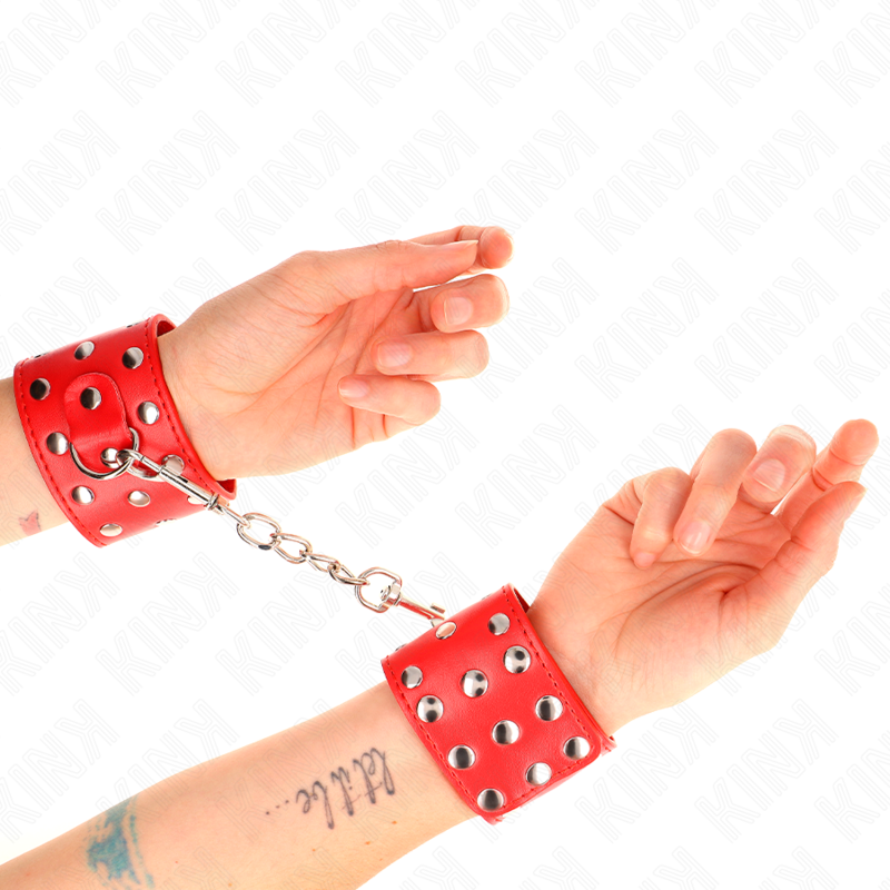 KINK - MUÑEQUERAS CON CIERRE A PRESIÓN LLENO DE TACHUELAS AJUSTABLE ROJO 19-24 CM X 5.5 CM KINK WRIST RESTRAINT