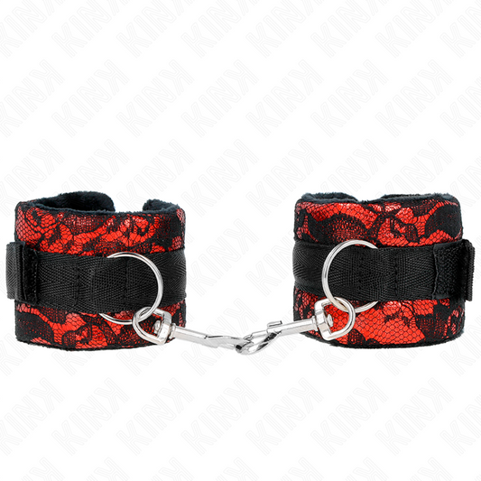 KINK - MUÑEQUERAS CORTAS DE ENCAJE TERCIOPELO Y UNIÓN DE NYLON ROJO/NEGRO 23 X 6.5 CM KINK WRIST RESTRAINT