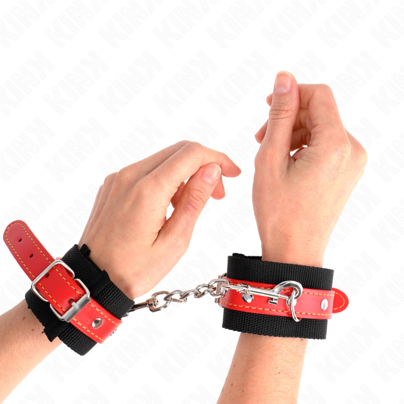 KINK - MUÑEQUERAS DE NYLON NEGRO CON CORREA POLIPIEL ROJO AJUSTABLE 19-24 CM X 5.5 CM KINK WRIST RESTRAINT