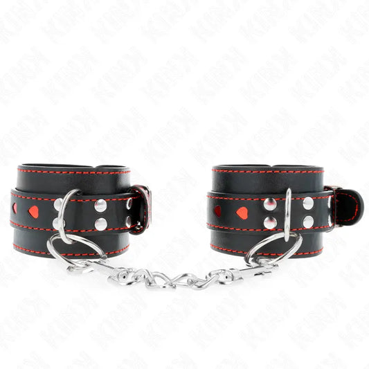 KINK - MUÑEQUERAS NEGRO CON INCRUSTACIÓN DE CORAZÓN ROJO AJUSTABLE 21-28 CM X 5.5 CM KINK WRIST RESTRAINT