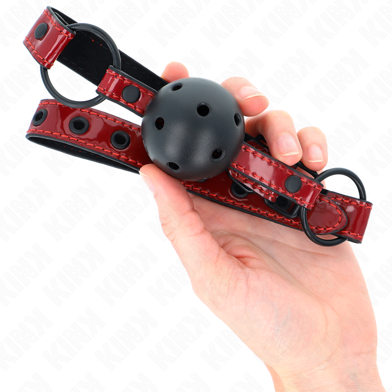 KINK - MORDAZA DE BOLA 4.5 CM DE POLIPIEL BRILLANTE 63.5 X 2 CM AJUSTABLE 41 X 59 CM KINK COLLAR & GAG