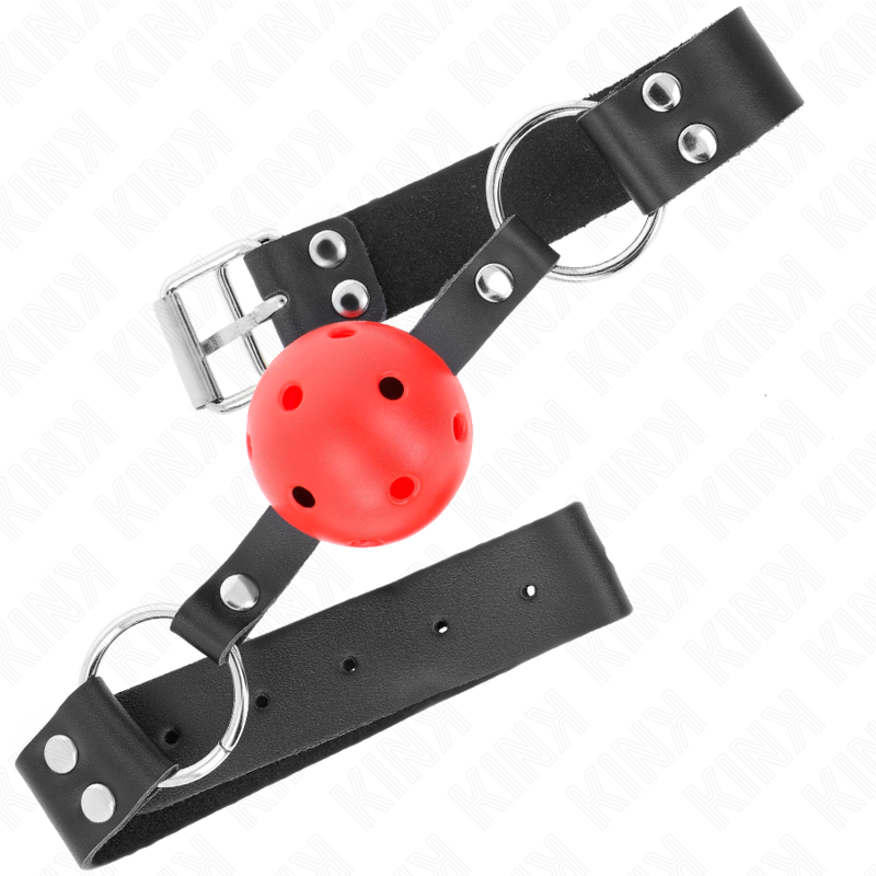KINK - MORDAZA DE BOLA 4 CM TRANSPIRABLE CON DOBLE REMACHE ROJO 62 x 2.5 CM AJUSTABLE 42-58 CM KINK COLLAR & GAG