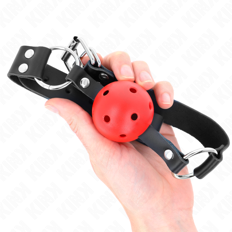KINK - MORDAZA DE BOLA 4 CM TRANSPIRABLE CON DOBLE REMACHE ROJO 62 x 2.5 CM AJUSTABLE 42-58 CM KINK COLLAR & GAG