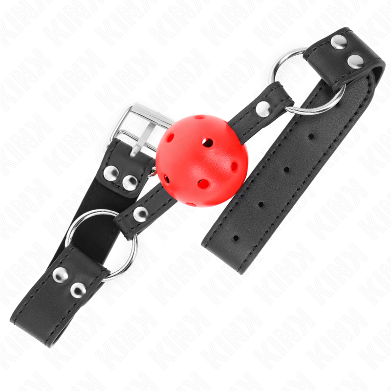 KINK - MORDAZA DE BOLA 4 CM TRANSPIRABLE CON DOBLE REMACHE DE CUERO 62 x 2.5 CM AJUSTABLE 42-58 CM KINK COLLAR & GAG