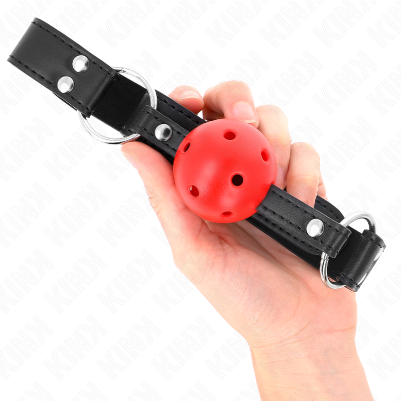 KINK - MORDAZA DE BOLA 4 CM TRANSPIRABLE CON DOBLE REMACHE DE CUERO 62 x 2.5 CM AJUSTABLE 42-58 CM KINK COLLAR & GAG