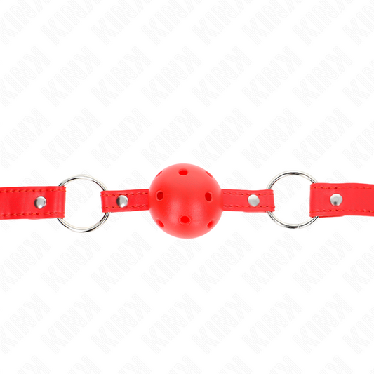 KINK - MORDAZA DE BOLA 4 CM TRANSPIRABLE CON DOBLE REMACHE MODELO 1 ROJO 62 x 2.5 CM AJUSTABLE 42-58 CM KINK COLLAR & GAG