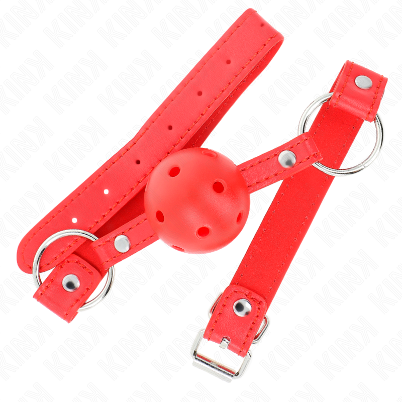 KINK - MORDAZA DE BOLA 4 CM TRANSPIRABLE CON DOBLE REMACHE MODELO 1 ROJO 62 x 2.5 CM AJUSTABLE 42-58 CM KINK COLLAR & GAG
