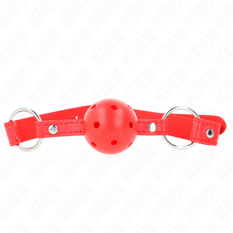 KINK - MORDAZA DE BOLA 4 CM TRANSPIRABLE CON DOBLE REMACHE MODELO 1 ROJO 62 x 2.5 CM AJUSTABLE 42-58 CM KINK COLLAR & GAG