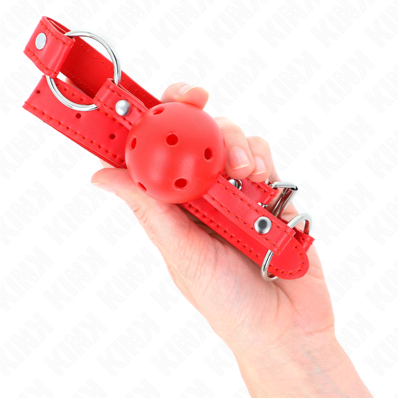 KINK - MORDAZA DE BOLA 4 CM TRANSPIRABLE CON DOBLE REMACHE MODELO 1 ROJO 62 x 2.5 CM AJUSTABLE 42-58 CM KINK COLLAR & GAG