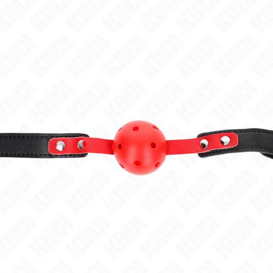 KINK - MORDAZA DE BOLA 4 CM DURA HUECA ROJO CORREA NEGRA 60 x 2 CM AJUSTABLE 37-52 CM KINK COLLAR & GAG