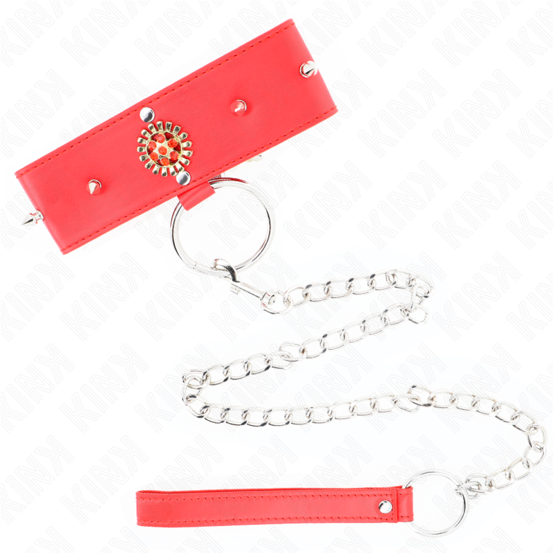 KINK - COLLAR CON CORREA 65 CM CUELLO DE DIAMANTES ROJO AJUSTABLE 35-51 CM X 7 CM KINK COLLAR & GAG