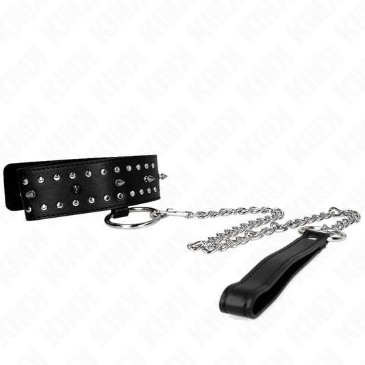 KINK - COLLAR CON CORREA 65 CM CON TACHUELAS PLATEADAS MODELO 1 AJUSTABLE 36-43 CM X 5 CM KINK COLLAR & GAG
