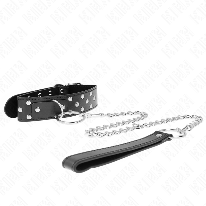 KINK - COLLAR CON CORREA 65 CM REMACHE ANILLA NEGRO AJUSTABLE 36-50 CM X 3.8 CM KINK COLLAR & GAG