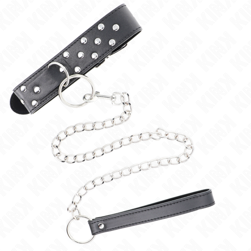 KINK - COLLAR CON CORREA 65 CM REMACHE ANILLA NEGRO AJUSTABLE 36-50 CM X 3.8 CM KINK COLLAR & GAG