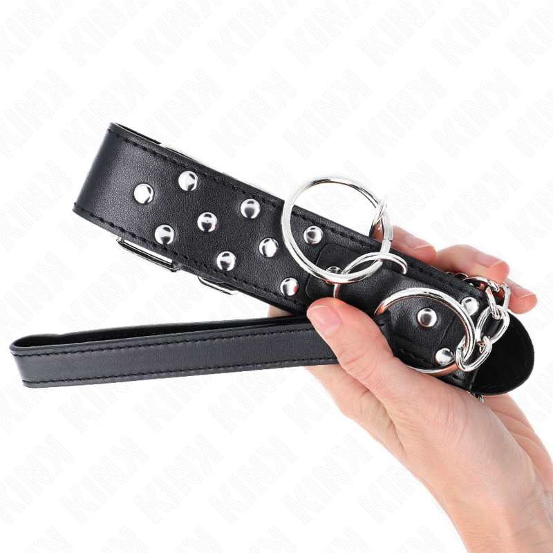 KINK - COLLAR CON CORREA 65 CM REMACHE ANILLA NEGRO AJUSTABLE 36-50 CM X 3.8 CM KINK COLLAR & GAG