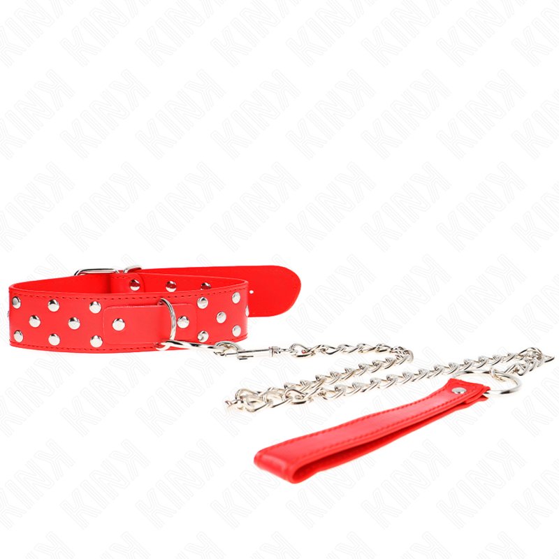 KINK - COLLAR CON CORREA 65 CM REMACHE ANILLA ROJO AJUSTABLE 36-50 CM X 3.8 CM KINK COLLAR & GAG