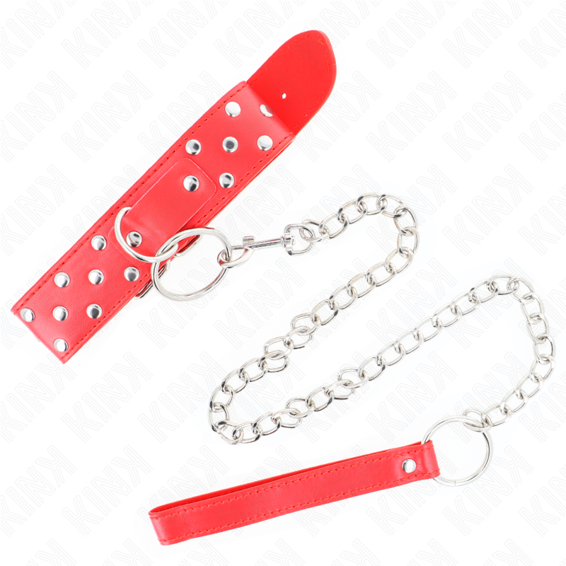 KINK - COLLAR CON CORREA 65 CM REMACHE ANILLA ROJO AJUSTABLE 36-50 CM X 3.8 CM KINK COLLAR & GAG