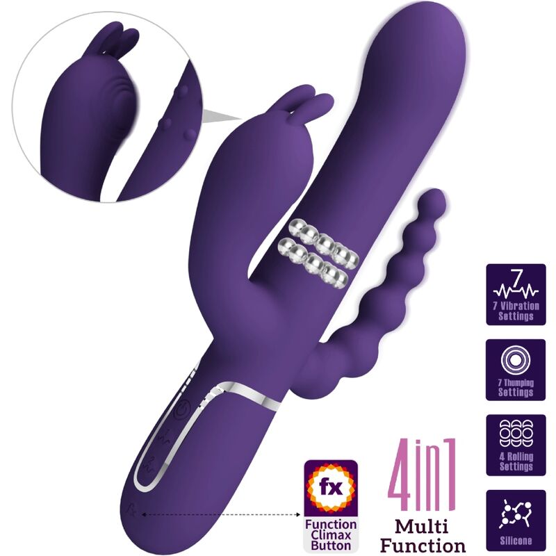 PRETTY LOVE - CAMMY TRIPLE VIBRADOR MULTIFUNCIÓN 4 EN 1 MORADO PRETTY LOVE FLIRTATION