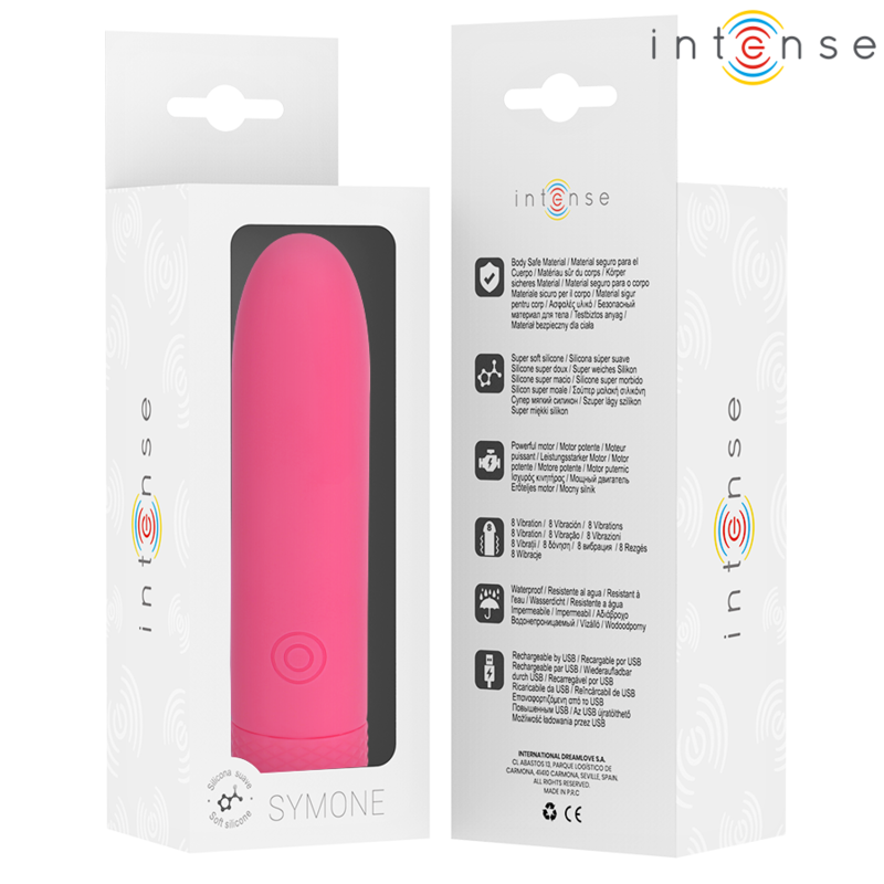 INTENSE - SYMONE BALA VIBRADORA RECARGABLE POR USB 8 VIBRACIONES ROSA 10 X 2.2 CM INTENSE FUN