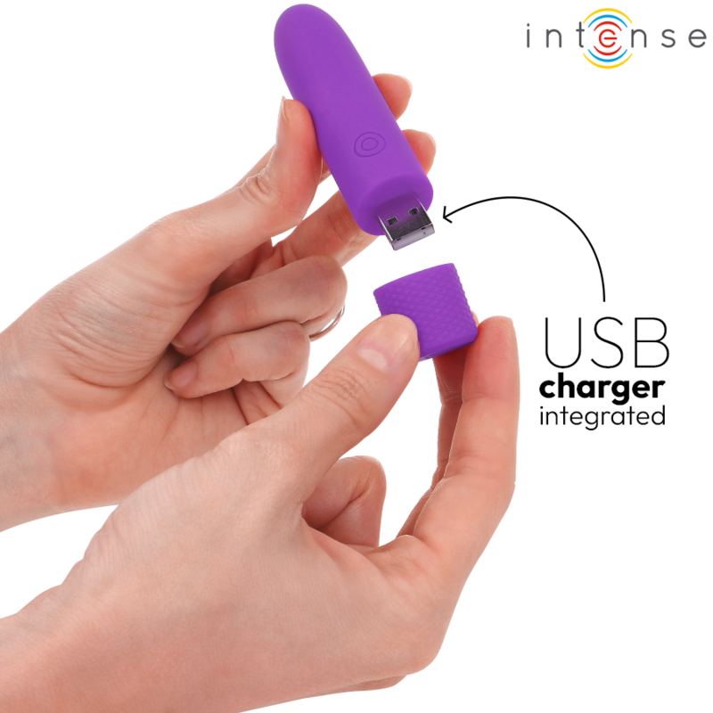 INTENSE - SYMONE BALA VIBRADORA RECARGABLE POR USB 8 VIBRACIONES MORADO 10 X 2.2 CM INTENSE FUN