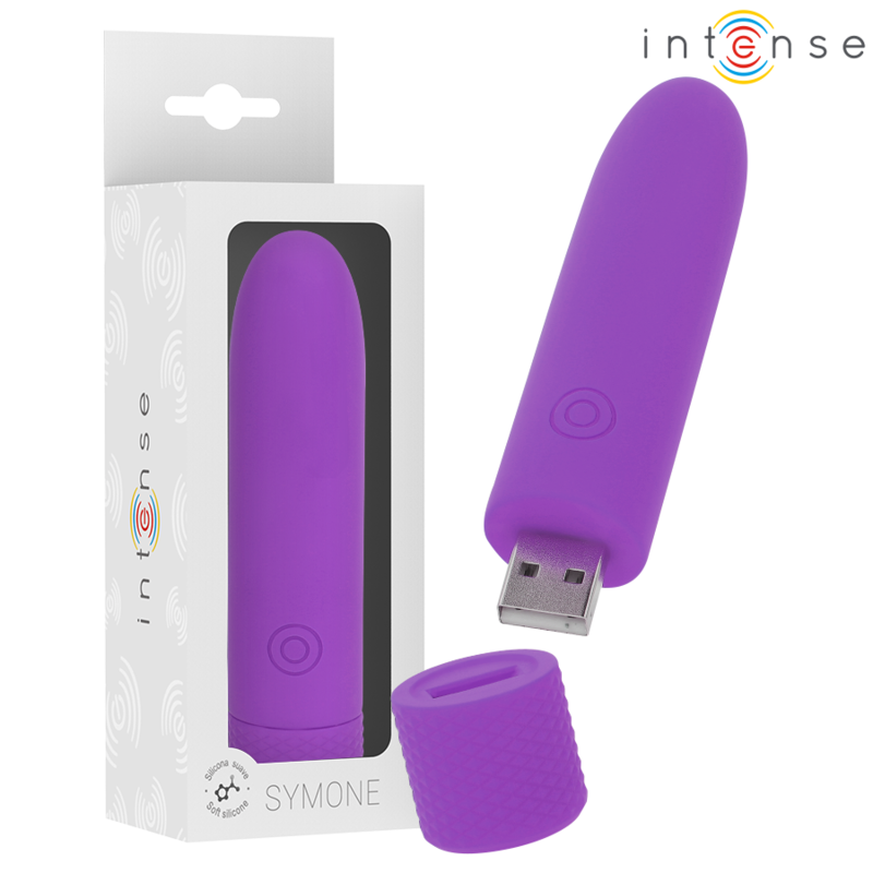 INTENSE - SYMONE BALA VIBRADORA RECARGABLE POR USB 8 VIBRACIONES MORADO 10 X 2.2 CM INTENSE FUN