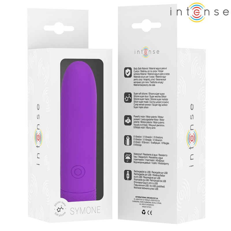 INTENSE - SYMONE BALA VIBRADORA RECARGABLE POR USB 8 VIBRACIONES MORADO 10 X 2.2 CM INTENSE FUN
