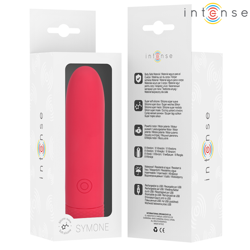 INTENSE - SYMONE BALA VIBRADORA RECARGABLE POR USB 8 VIBRACIONES ROJO 10 X 2.2 CM INTENSE FUN