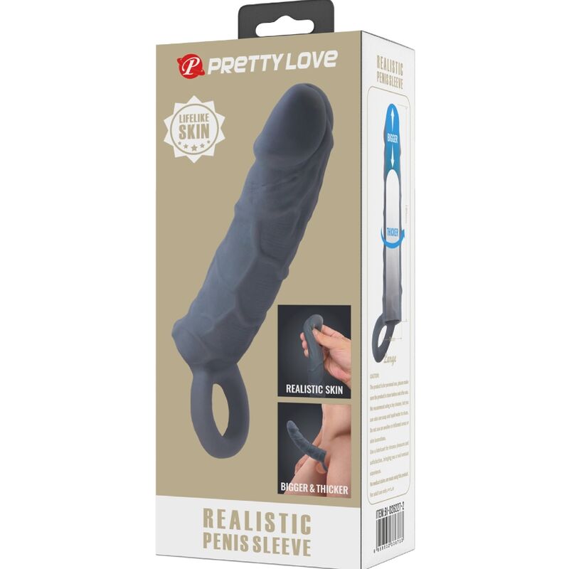 PRETTY LOVE - FUNDA DE PENE DE PIEL REALÍSTICA GRIS OSCURO PRETTY LOVE