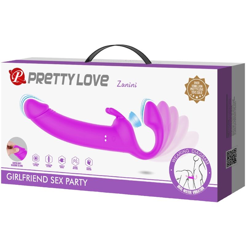 PRETTY LOVE - ZANINI DILDO STRAP-ON SIN ARNÉS 10 VIBRACIONES MORADO PRETTY LOVE