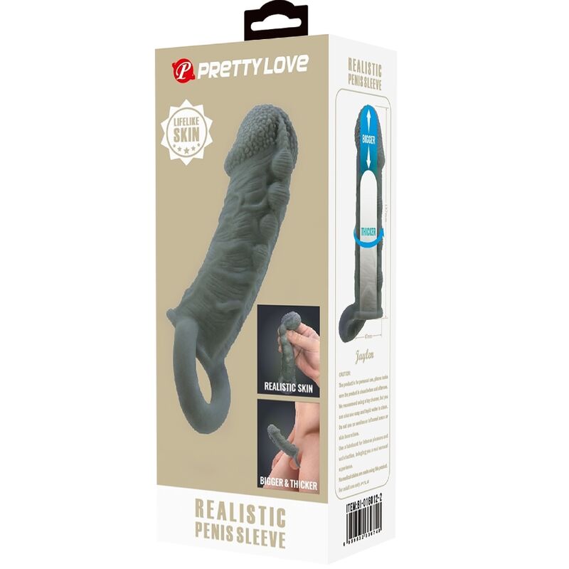 PRETTY LOVE - FUNDA REALÍSTICA ALARGADORA Y RETARDANTE PARA PENE GRIS PRETTY LOVE