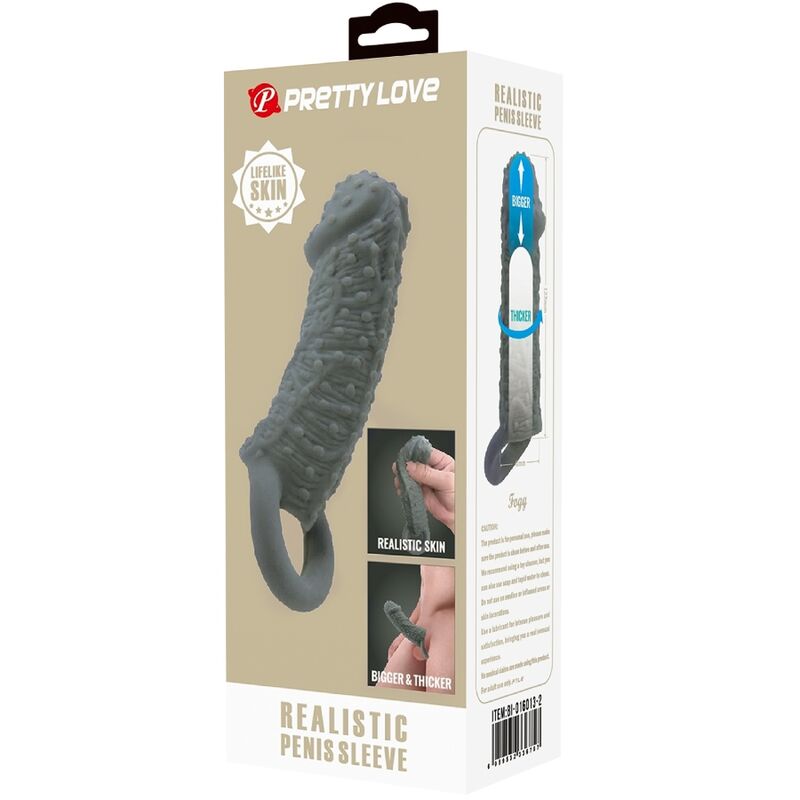 PRETTY LOVE - FUNDA REALÍSTICA ALARGADORA Y RETARDANTE PARA PENE MODELO 2 GRIS PRETTY LOVE