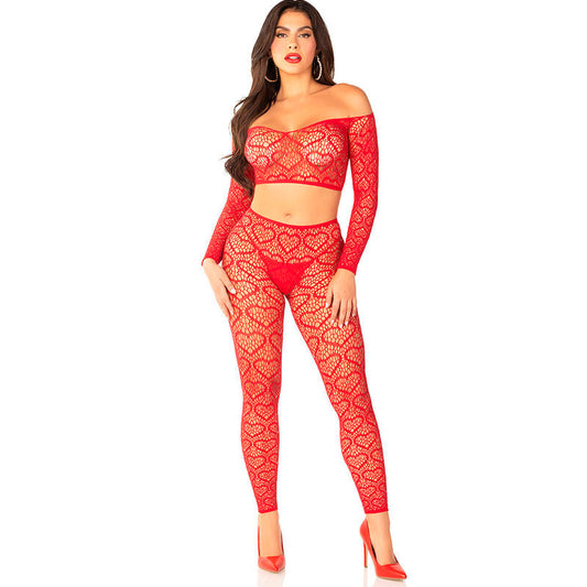 LEG AVENUE - CROP TOP + MEDIAS ROJO TALLA ÚNICA LEG AVENUE BODYSTOCKINGS