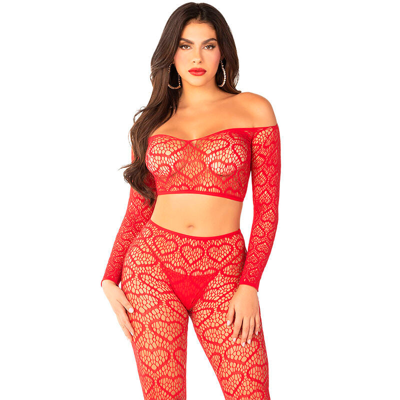 LEG AVENUE - CROP TOP + MEDIAS ROJO TALLA ÚNICA LEG AVENUE BODYSTOCKINGS
