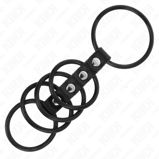 KINK - 5 ANILLOS PENE SILICONA 3.8 CM A 4.8 CM CONECTADOS POR CUERO KINK RING POWER