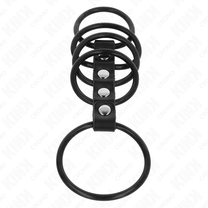 KINK - 5 ANILLOS PENE SILICONA 3.8 CM A 4.8 CM CONECTADOS POR CUERO KINK RING POWER