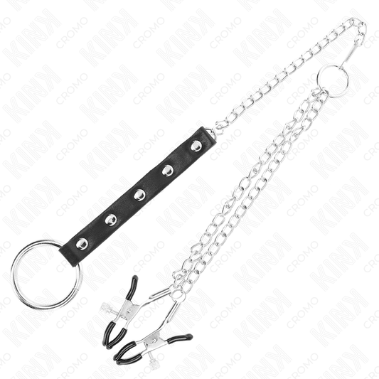 KINK - ANILLO PENE METAL CON CADENA Y PINZAS PARA PEZONES AJUSTABLE KINK RING POWER