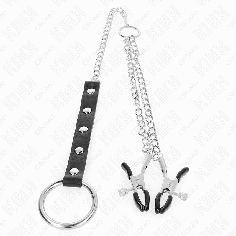 KINK - ANILLO PENE METAL CON CADENA Y PINZAS PARA PEZONES AJUSTABLE KINK RING POWER