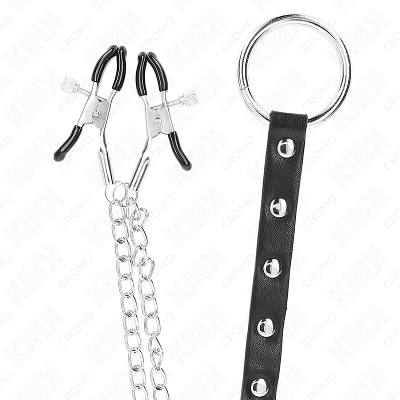 KINK - ANILLO PENE METAL CON CADENA Y PINZAS PARA PEZONES AJUSTABLE KINK RING POWER
