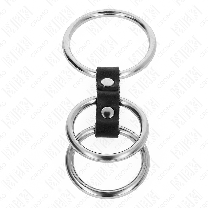 KINK - ANILLO PENE TRIPLE METAL 3.7 CM A 5 CM CONECTADOS CON CUERO KINK RING POWER