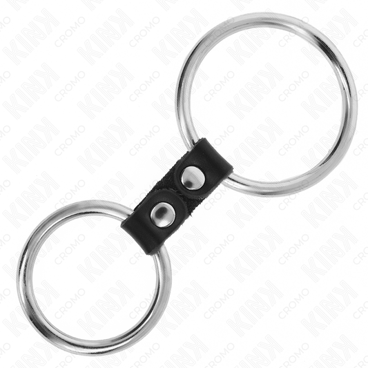KINK - ANILLO PENE DOBLE METAL 3.7 CM A 5 CM CONECTADOS POR CORREA POLIPIEL MODELO 2 KINK RING POWER