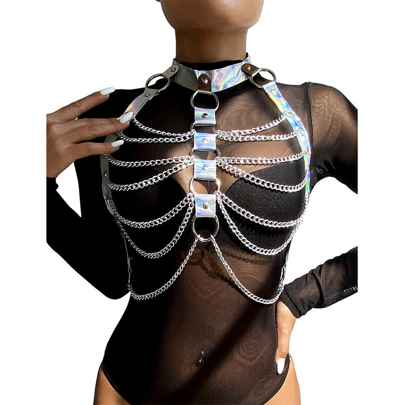 SUBBLIME - 953737 ARNÉS DE PECHO CON ANILLOS Y CADENAS PLATA TALLA ÚNICA SUBBLIME FETISH