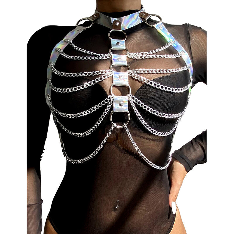 SUBBLIME - 953737 ARNÉS DE PECHO CON ANILLOS Y CADENAS PLATA TALLA ÚNICA SUBBLIME FETISH