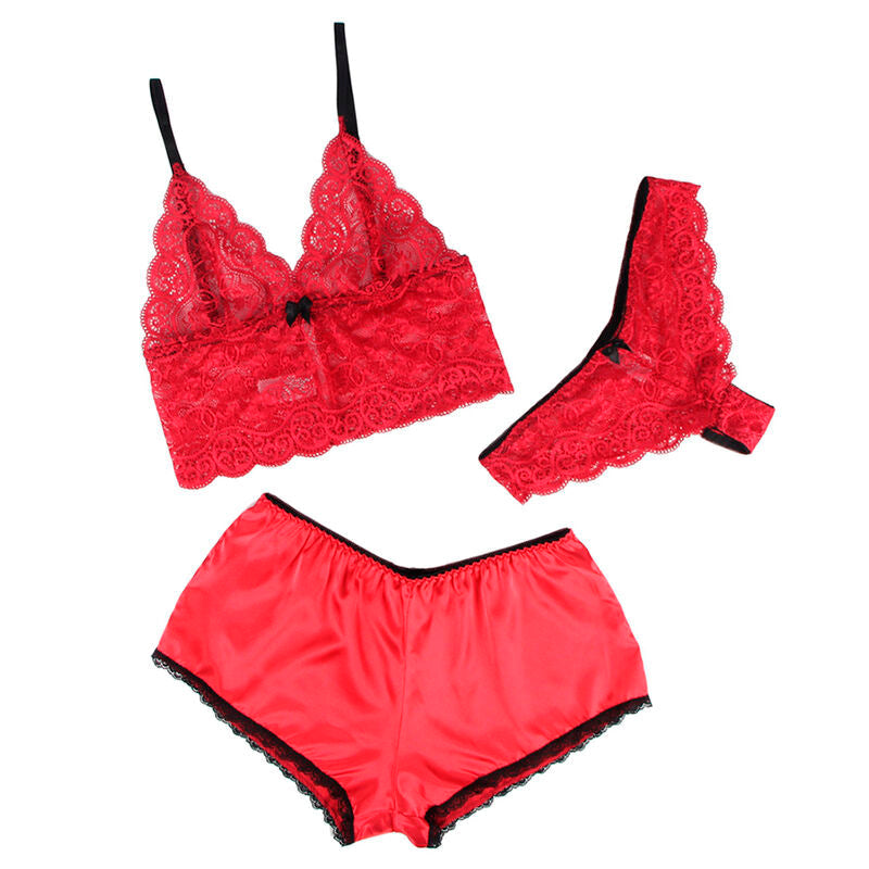 SUBBLIME - 953898 SET 3 PIEZAS ENCAJE Y SATEN ROJO S/M SUBBLIME SETS